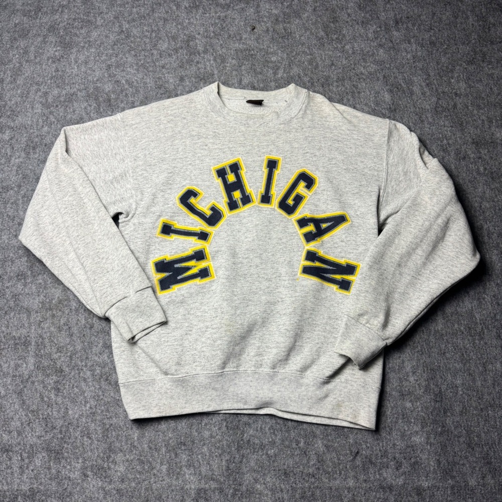Vintage Michigan Crewneck Sweatshirt Made In USA Gray Spellout Mens Large